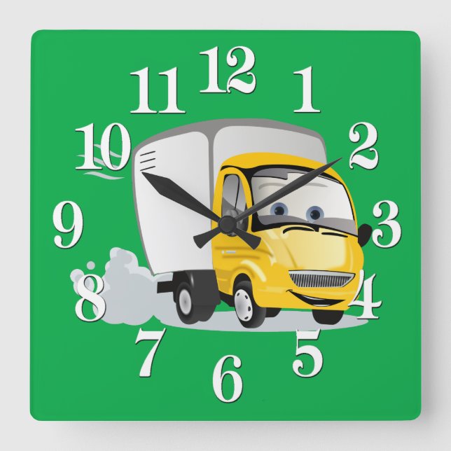 Little Yellow Cartoon Truck for Kids! Square Wall Clock (Front)