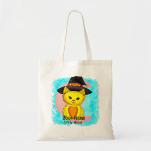 Little Yellow Cat Witch tote bags
