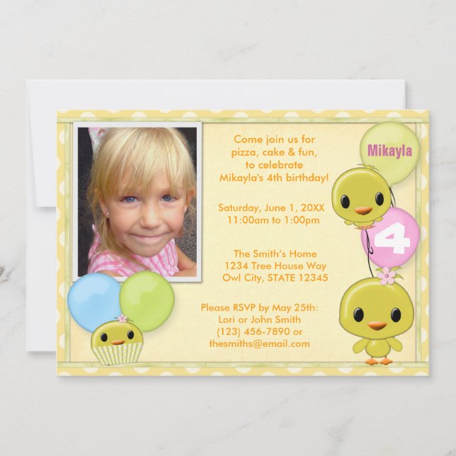 Little Yellow Chick Birthday Invitation (Front)