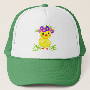 Little yellow duck with flowers trucker hat
