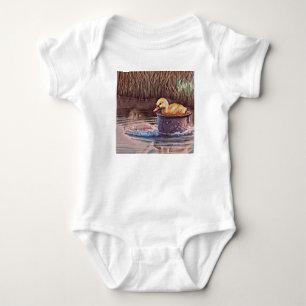 Little Yellow Duckling Playing In Bucket Baby Bodysuit