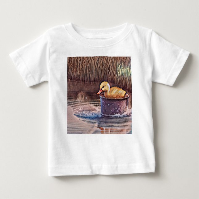 Little Yellow Duckling Playing In Bucket Baby T-Shirt (Front)