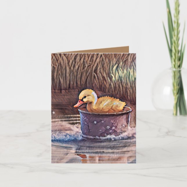 Little Yellow Duckling Playing In Bucket Card (Front)