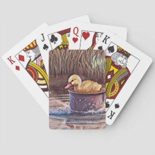 Little Yellow Duckling Playing In Bucket Cards