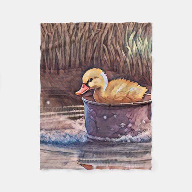Little Yellow Duckling Playing In Bucket Fleece Blanket (Front)