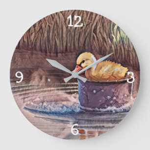 Little Yellow Duckling Playing In Bucket Large Clock