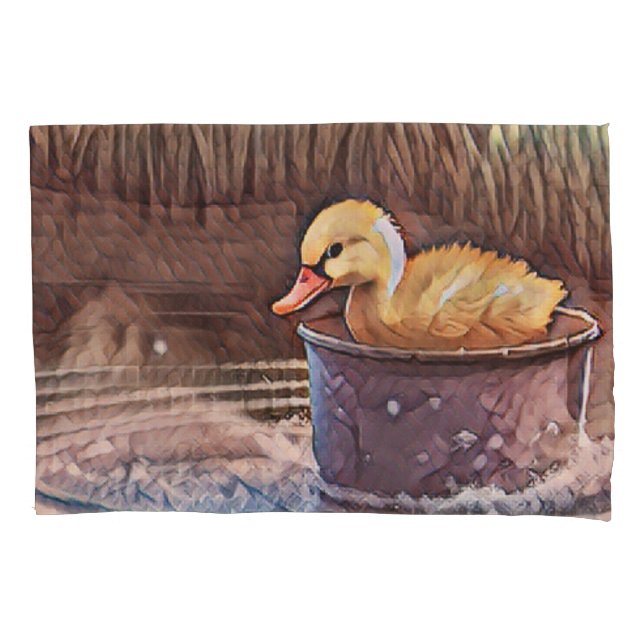Little Yellow Duckling Playing In Bucket Pillowcase (Front)