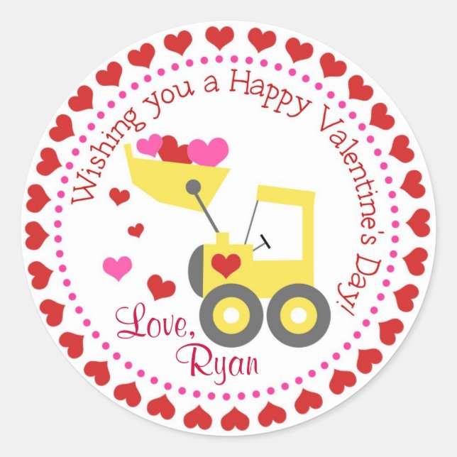 Little Yellow Dump Truck Valentine's Day Stickers (Front)
