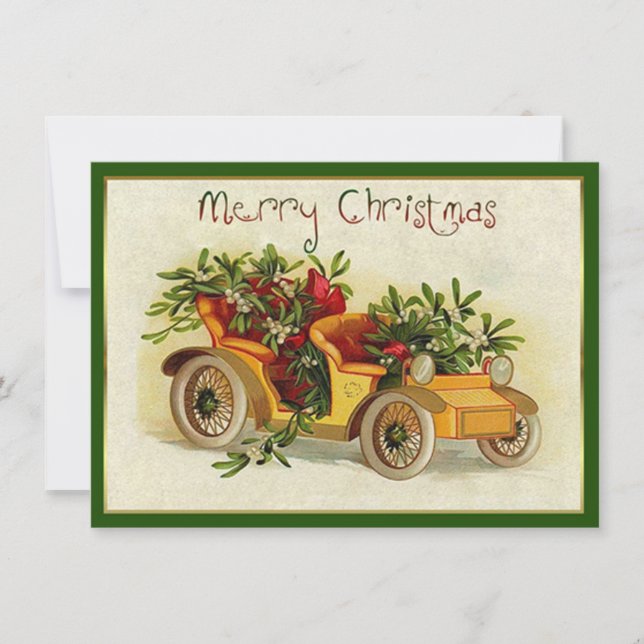 Little Yellow Vintage Car Christmas Card (Front)