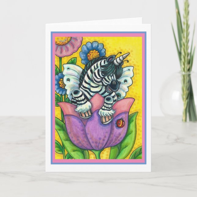 LITTLE ZEBO WHIMSYNICKER, ZEBRA UNICORN Blank Holi Holiday Card (Front)