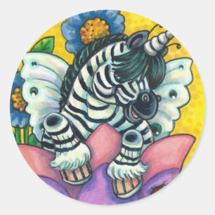 LITTLE ZEBO WHIMSYNICKER, ZEBRA UNICORN Fantasy Classic Round Sticker