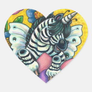 LITTLE ZEBO WHIMSYNICKER, ZEBRA UNICORN Fantasy Heart Sticker