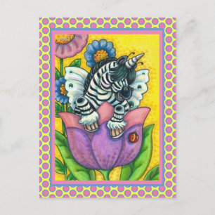 LITTLE ZEBO WHIMSYNICKER, ZEBRA UNICORN Fantasy Holiday Postcard
