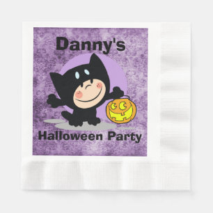 LittleBoy inCostume w/Pumpkin PurpleDamask Napkins