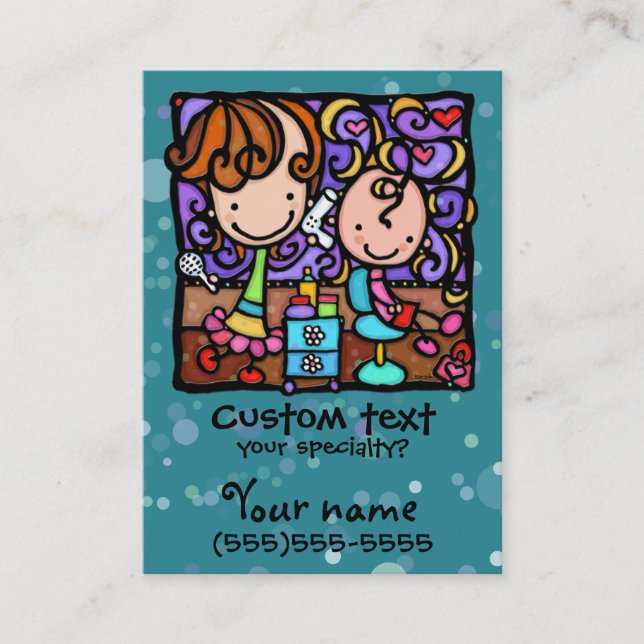 LittleGirlie has a Beauty Salon TEAL business card (Front)