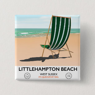 Littlehampton Beach East Sussex travel poster 15 Cm Square Badge