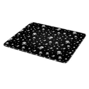 Littles White Pirates Skulls on Black Background Cutting Board