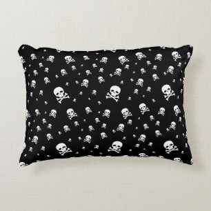 Littles White Pirates Skulls on Black Background Decorative Cushion