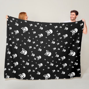 Littles White Pirates Skulls on Black Background Fleece Blanket