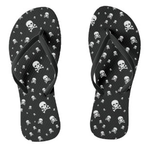 Littles White Pirates Skulls on Black Background Thongs
