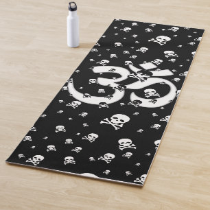 Littles White Pirates Skulls on Black Background Yoga Mat