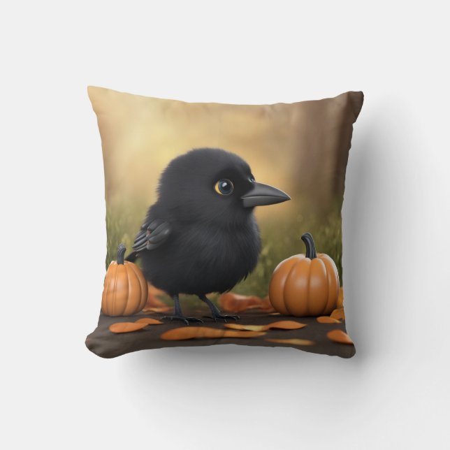 Littlest crow in the Pumpkins  Cushion (Front)