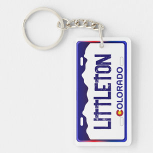 Littleton Colorado blue license plate keychain