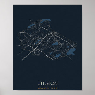 Littleton Massachusetts Street Map Poster (Night)