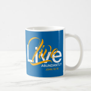 LIVE ABUNDANTLY Christian Abundant Life Blue Coffee Mug
