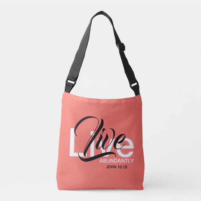 LIVE ABUNDANTLY Christian Abundant Life Coral Crossbody Bag (Front)