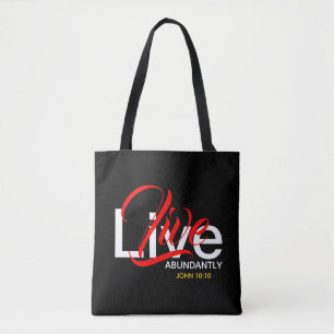 Live Abundantly John 10:10 Monogram Scripture Tote Bag