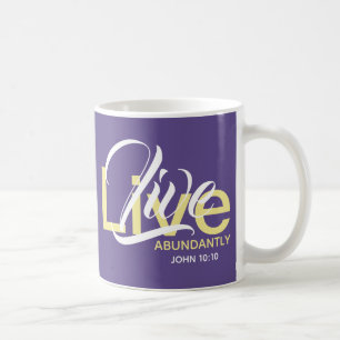 Live Abundantly John 10:10 Purple Custom Scripture Coffee Mug