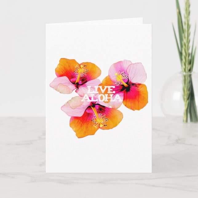 Live Aloha Hibiscus Floral Tropical Flowers Hawaii Card (Front)