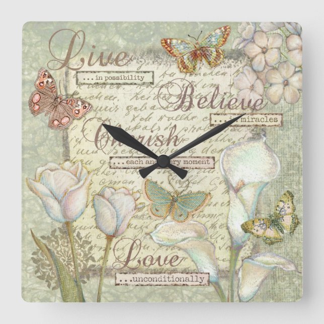 Live Believe Cherish Square Wall Clock (Front)