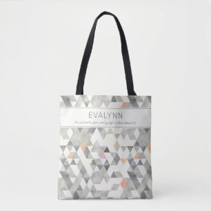 Live by Faith Grey Triangle Pattern Personalised Tote Bag