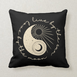 Live by the Sun Love by the Moon Celestial Black  Cushion