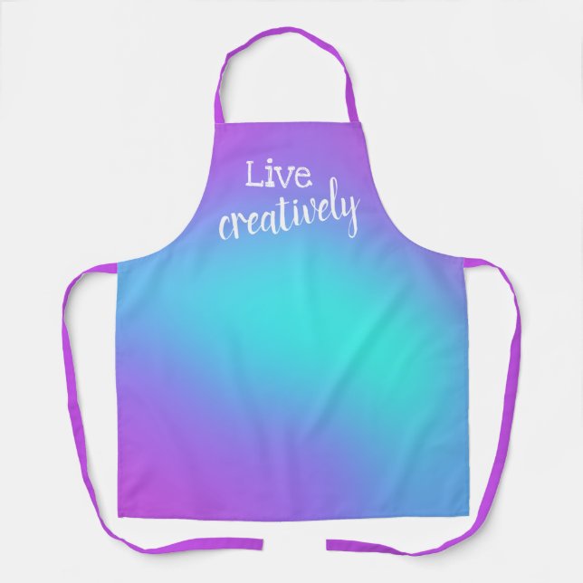 Live Creatively Purple and Teal Gradient Apron (Front)