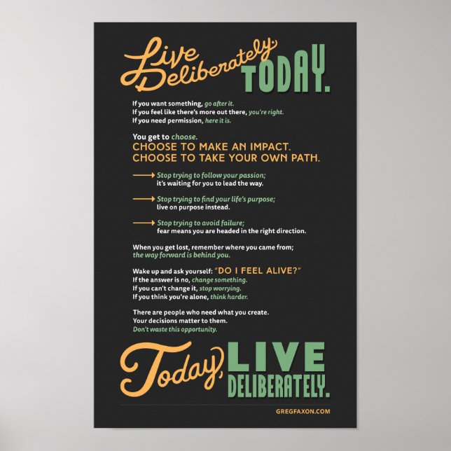 Live Deliberately: A Manifesto Poster (Front)