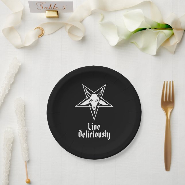 Live Deliciously Black Phillip Baphomet Paper Plate (Wedding)