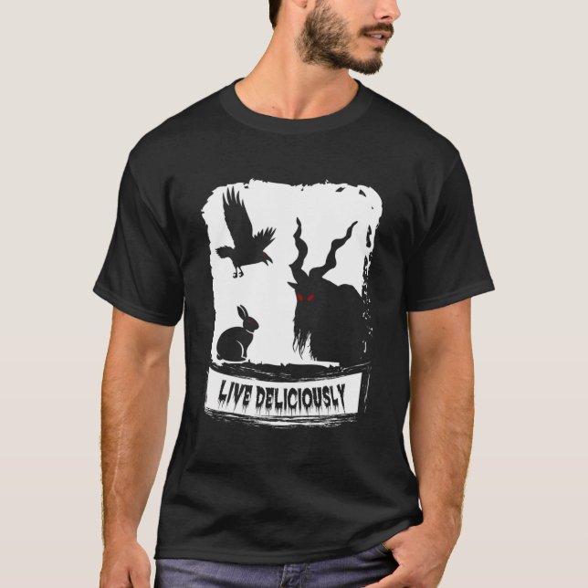 Live Deliciously Satanic Goat Witchcraft Lucifer T-Shirt (Front)
