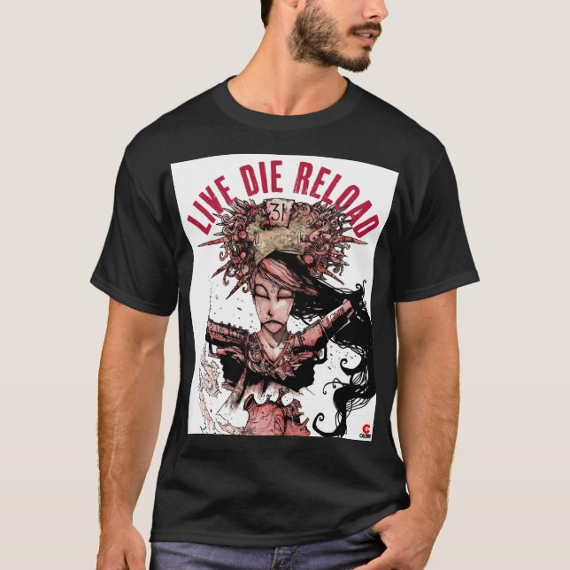 Live Die Reload art black t-shirt (Front)