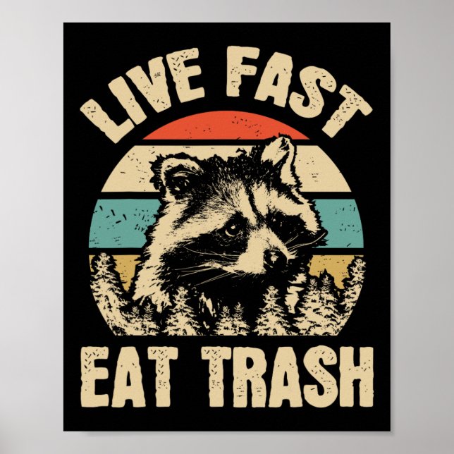 Live Fast Eat Trash Funny Racoon Camping Or Hikin Poster (Front)