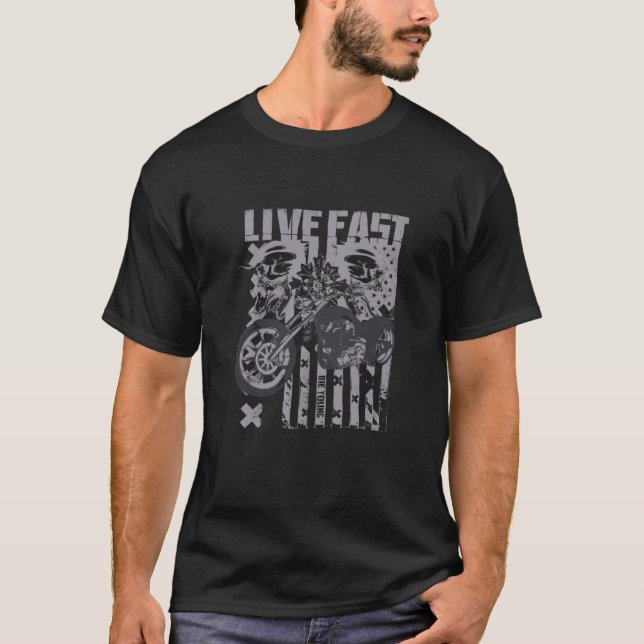 Live Fast Skull Grunge Biker Tee (Front)