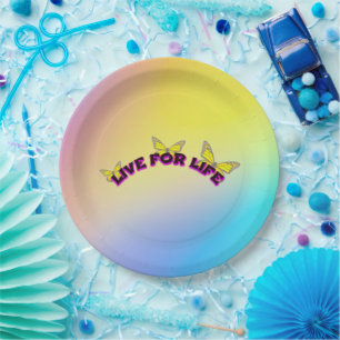 Live for Life Butterfly Gradient Artwork Paper Plate