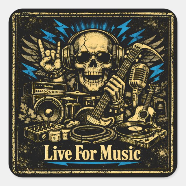 Live For Music – Music Devotion Life Square Sticker (Front)