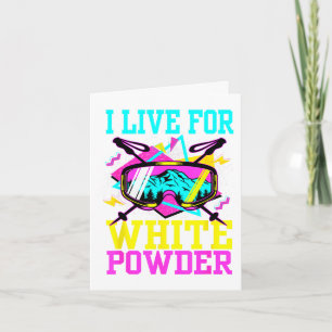 Live for white powder 80s 90s retro skiing card