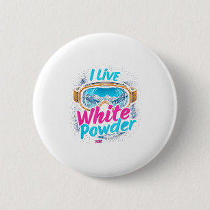 Live for white powder skiing snowboarding goggles 6 cm round badge