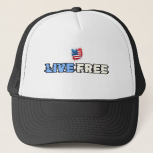 Live Free American Flag Distressed Style Trucker Hat