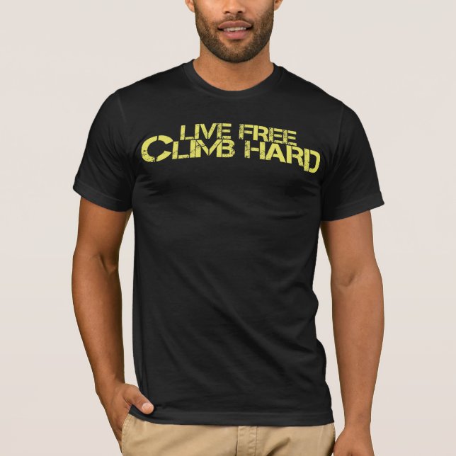 Live Free Climb Hard-yellow-logo T-Shirt (Front)