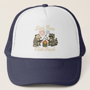 Live Free & Eat Trash Funny Patriotic Possum & R Trucker Hat